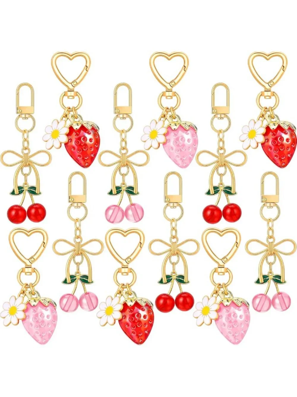Cute Heart Bow Cherry Strawberry Keychain Party Favors | Flower Daisy Bag Charm